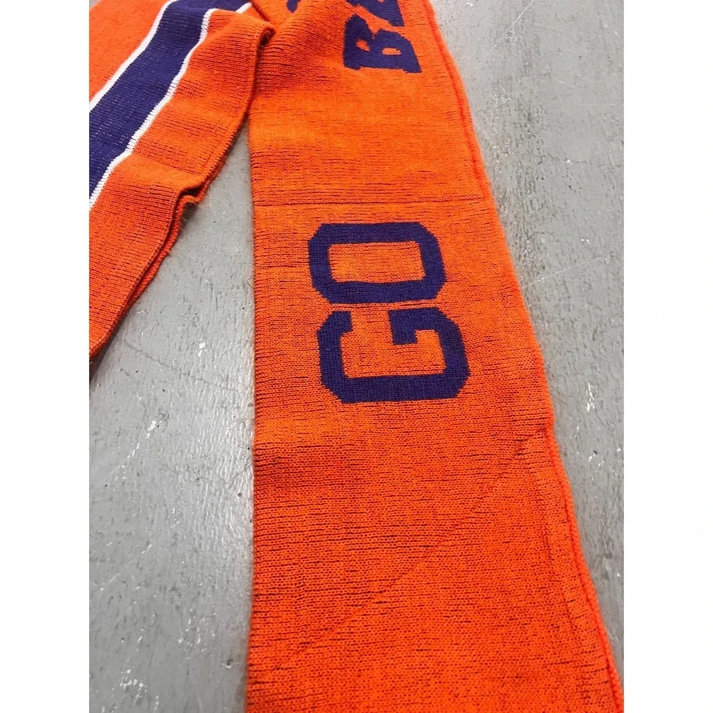 Denver Broncos Scarf Orange Blue Knitted Fringe Trim NFL Go Broncos Vintage